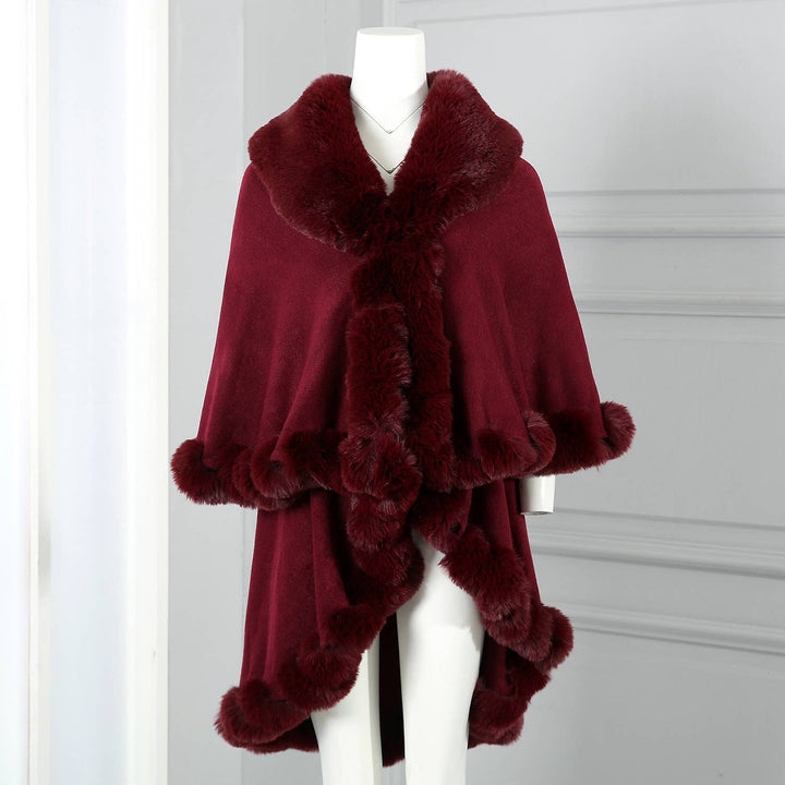 PE371 Double layer fur trimmed capes: Black