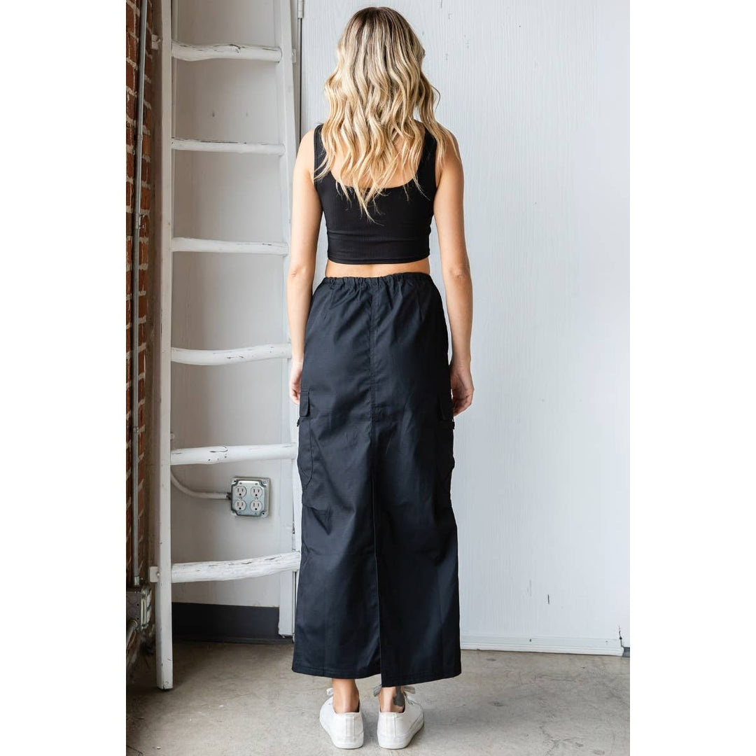 Parachute Cargo Long Skirt: Black / S