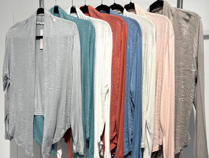 Sequin Front Cardi: Aqua
