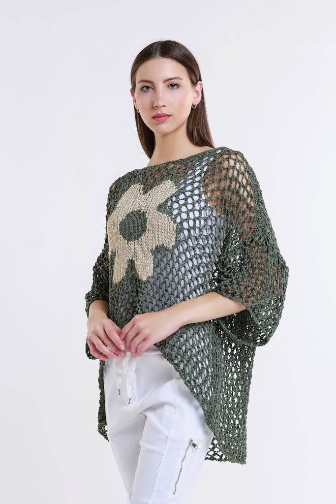 Daisy  Open Knit Sweater (BSS302D):White