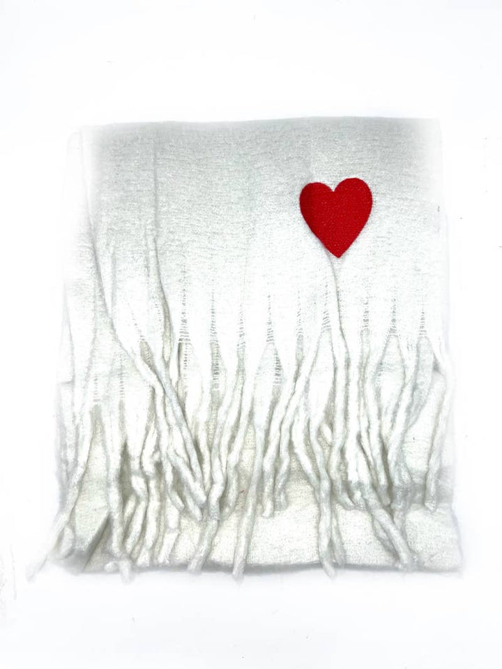 HH-210 Big fringe scarf with heart : Beige