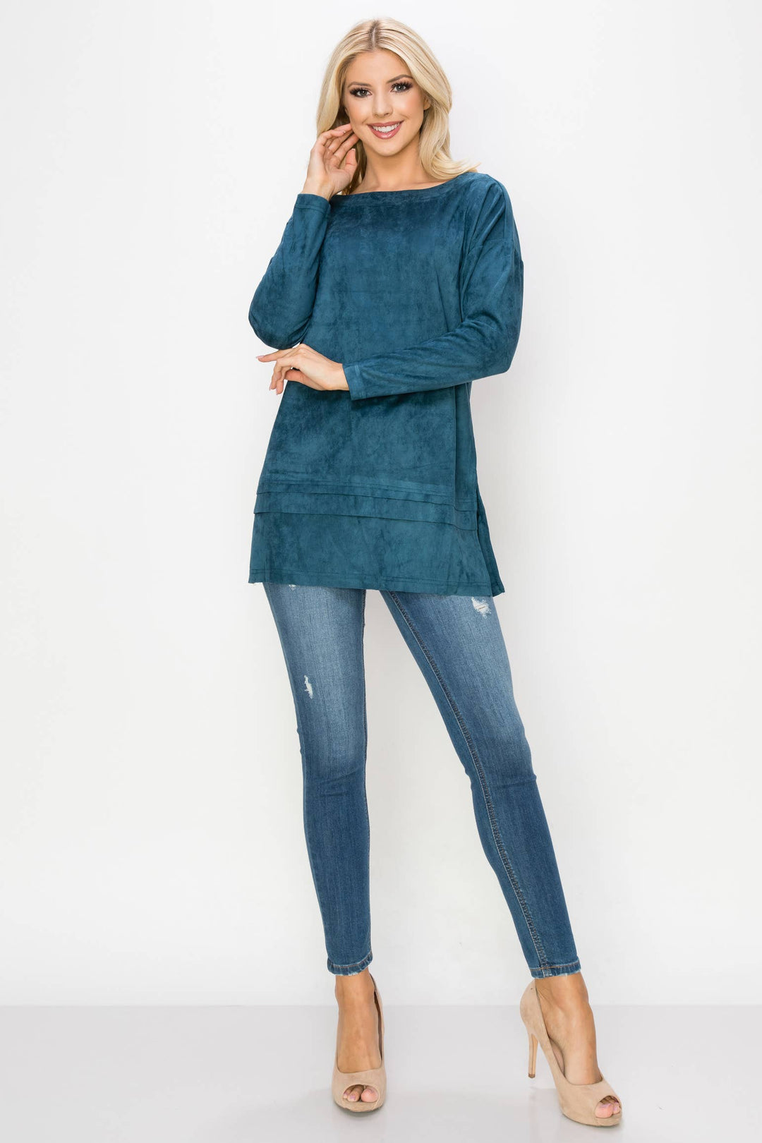 April Stretch Suede Tunic: BLACK / XS / 21136A