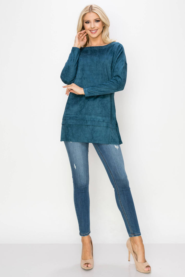 April Stretch Suede Tunic: BLACK / XL / 21136A