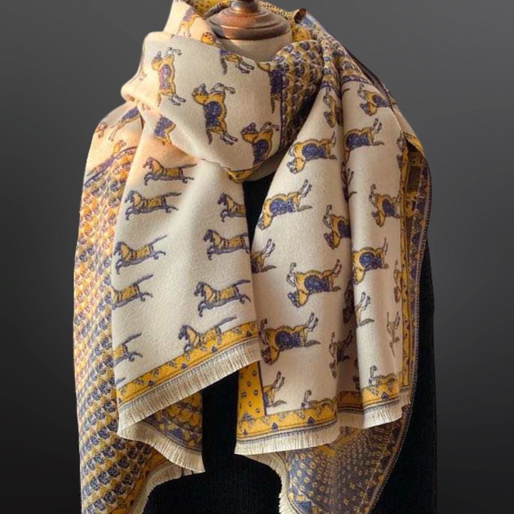 Equipage - Prancing Pony Equestrian Horse Print Scarf: Yellow