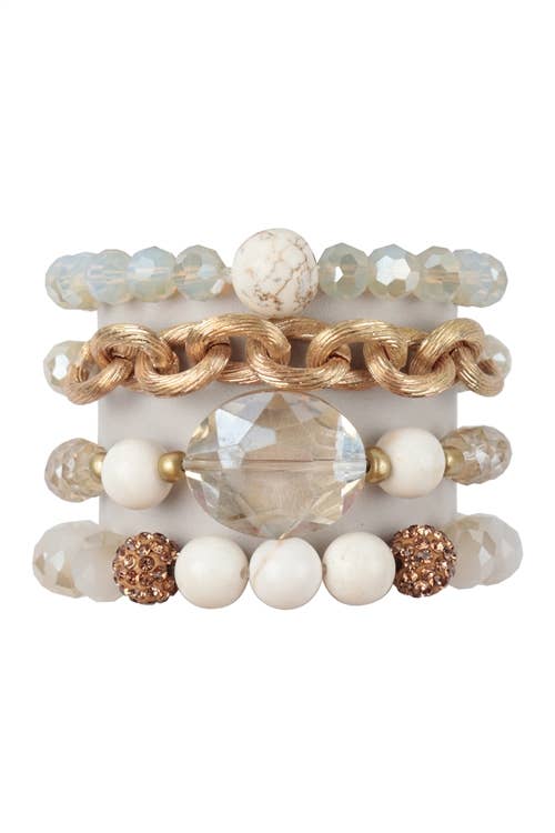 4 LAYERED CHAIN GLASS BEADED STRETCH: Gray