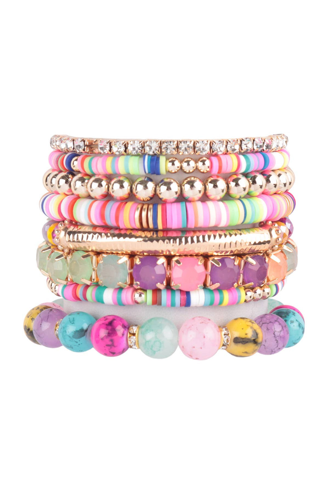 MIX BEAD CHARM STRETCH BRACELET: WHITE