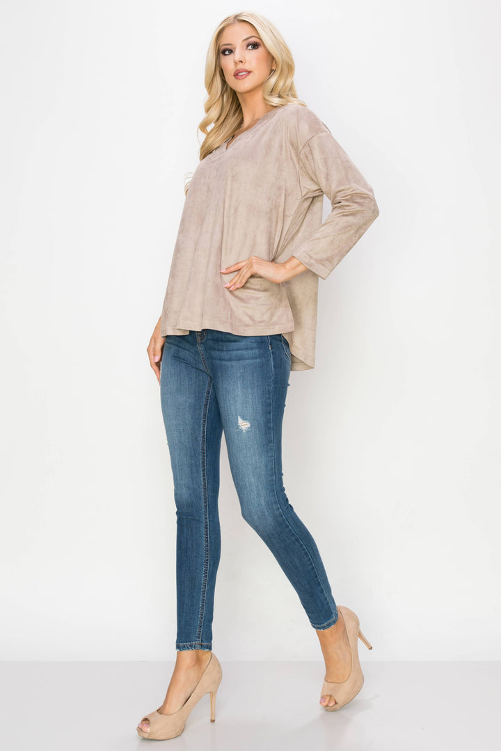 Andrea Stretch Suede Top: PEACOCK / M / A5415