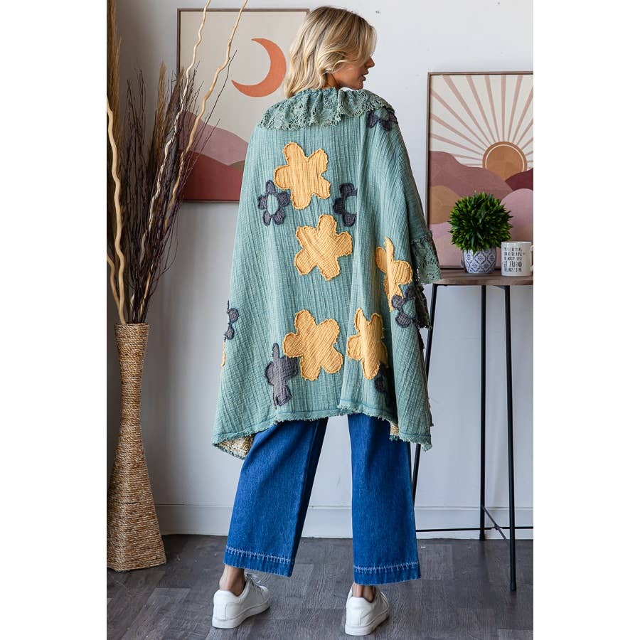 FLOWER LACE RUFFLE DUSTER: BLACK
