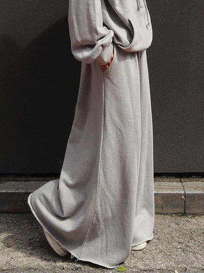Urban Gray Wide Leg Elastic Waist Pants: BLACK / XL