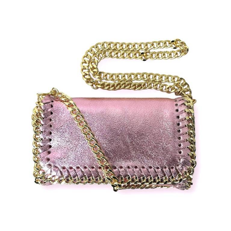 Leather Bag w/Chain: Navy blue