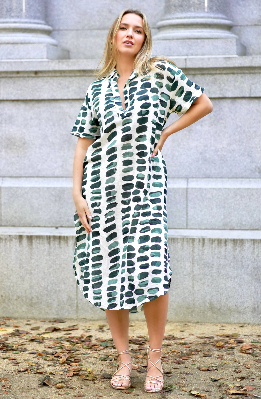 Zoey Geo Dress White Green:/ XL