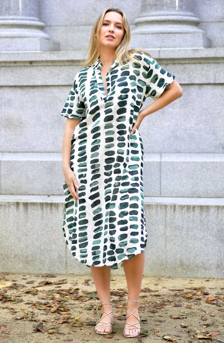Zoey Geo Dress White Green:/ XL