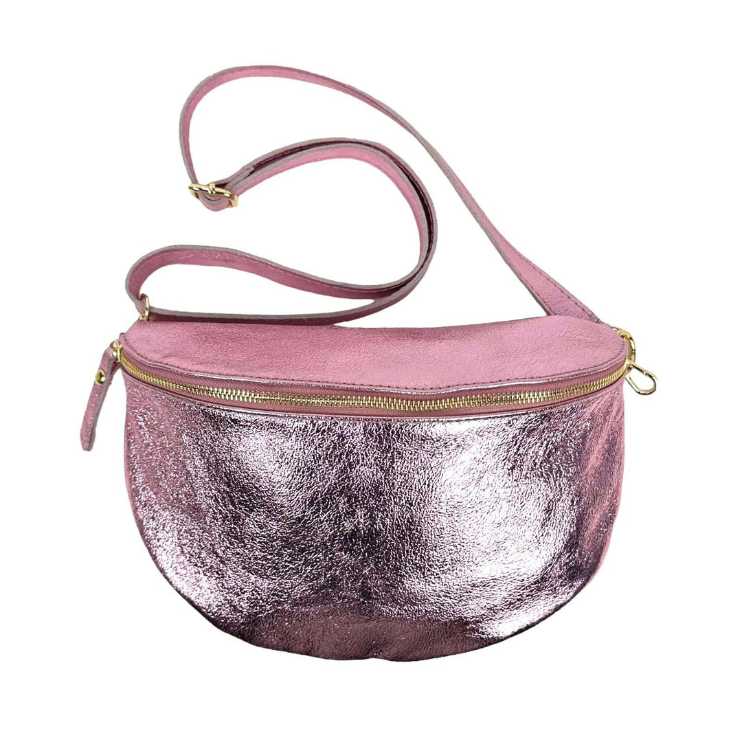 Metallic Italian Leather Waist Bag: Money