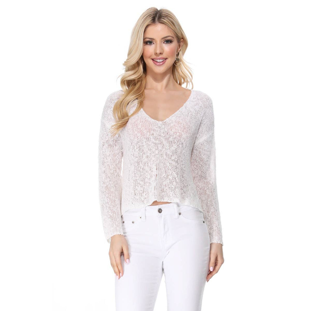 V-Neck Crop Pullover: IVORY / L