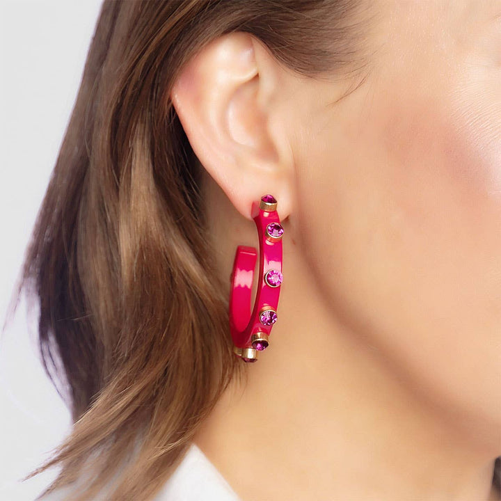 Renee Resin and Rhinestone Hoop Earrings: Cocoa