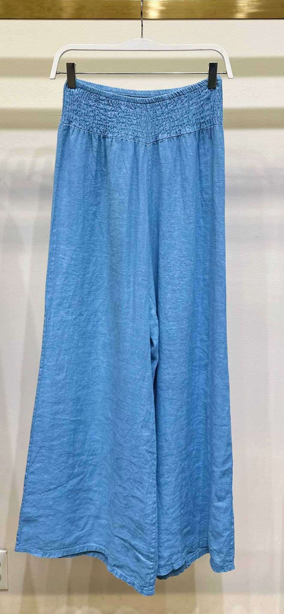 LINEN SMOCKED WAIST PANT: Mocha / L