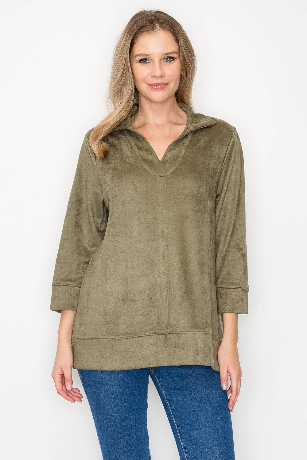 Addison Stretch Suede Top: Khaki / L / 53063A