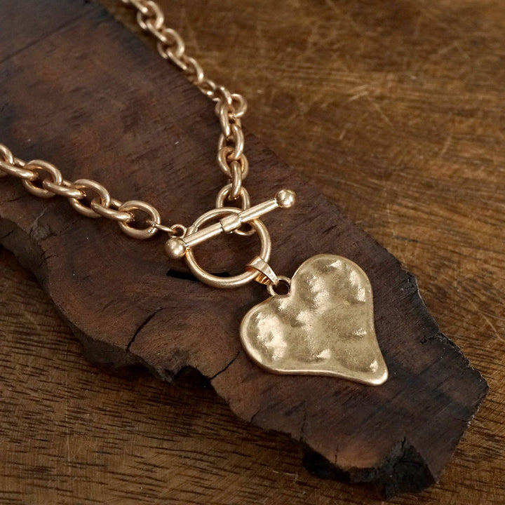 Hammered Heart Toggle Neck: Gold