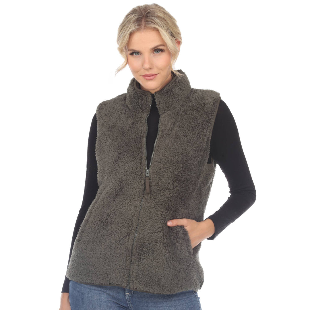 Zip up sherpa vest: Black / XL