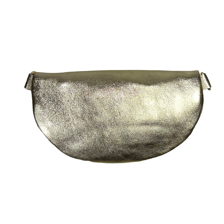 Metallic Leather Waist Bag with Star Print: Brown