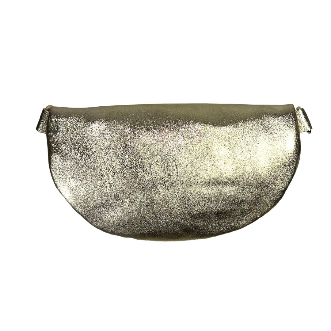 Metallic Leather Waist Bag with Star Print: Taupe