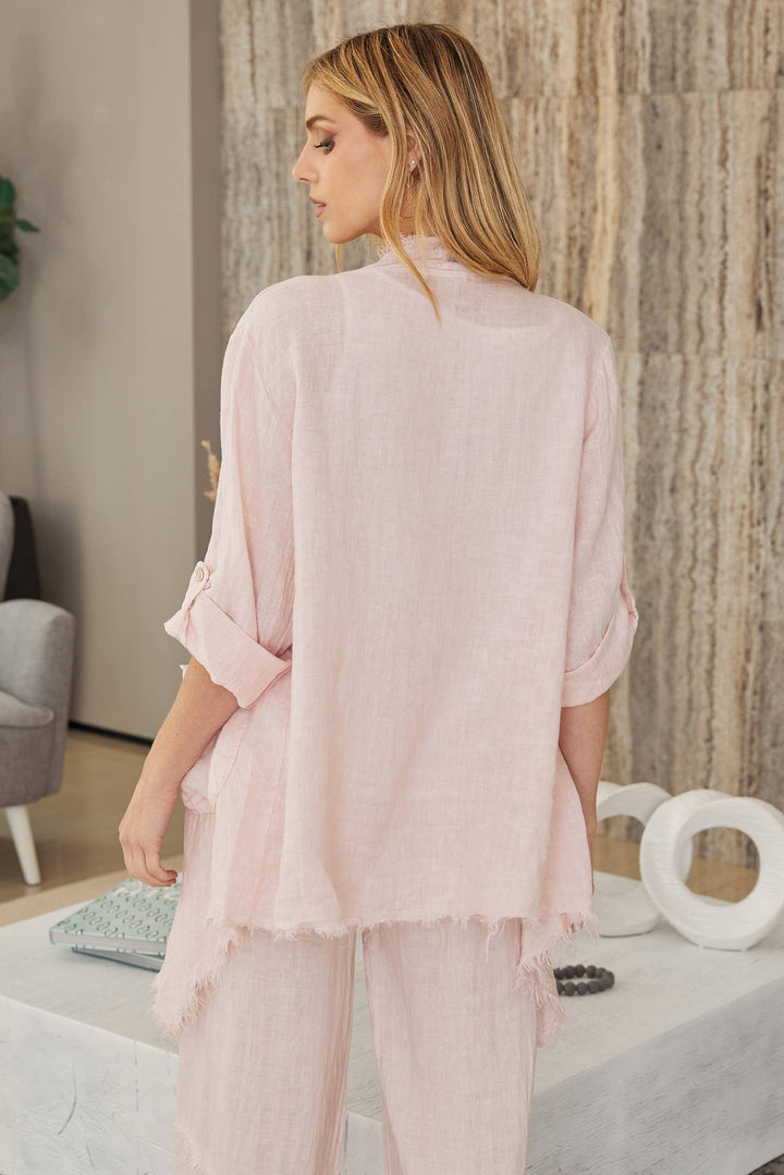 LINEN ASYMMETRICAL CARDI: Beige / L