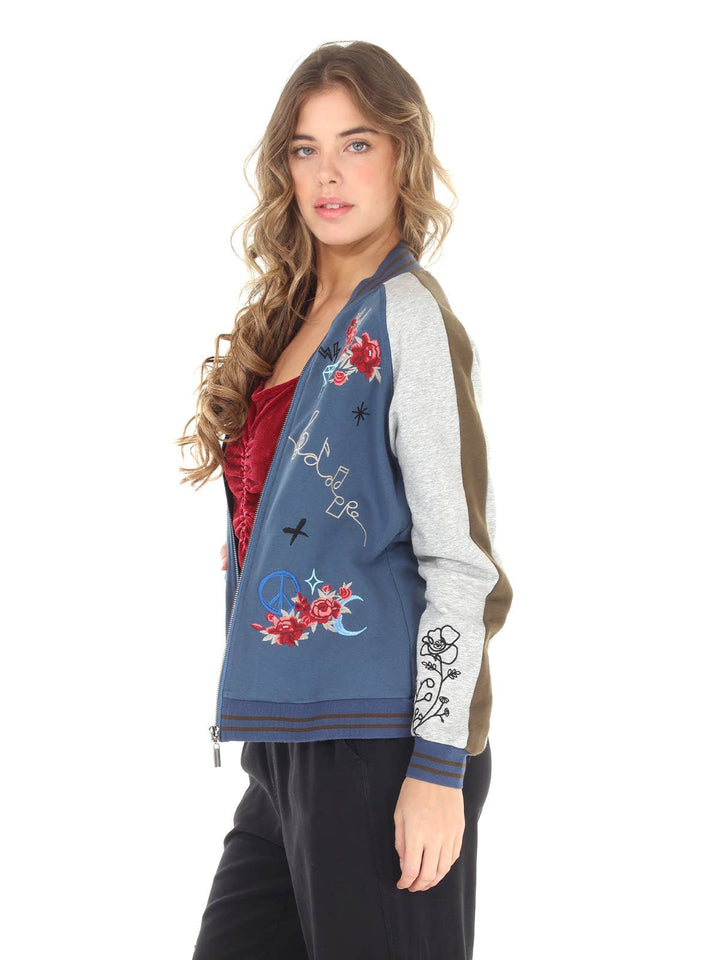 4512-MAJ  French Terry Baseball Jacket: Steel Blue/ M