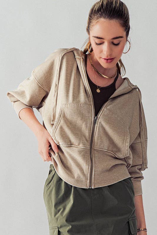 WASHED DOLMAN ZIP UP HOODIE JKT: NATRL