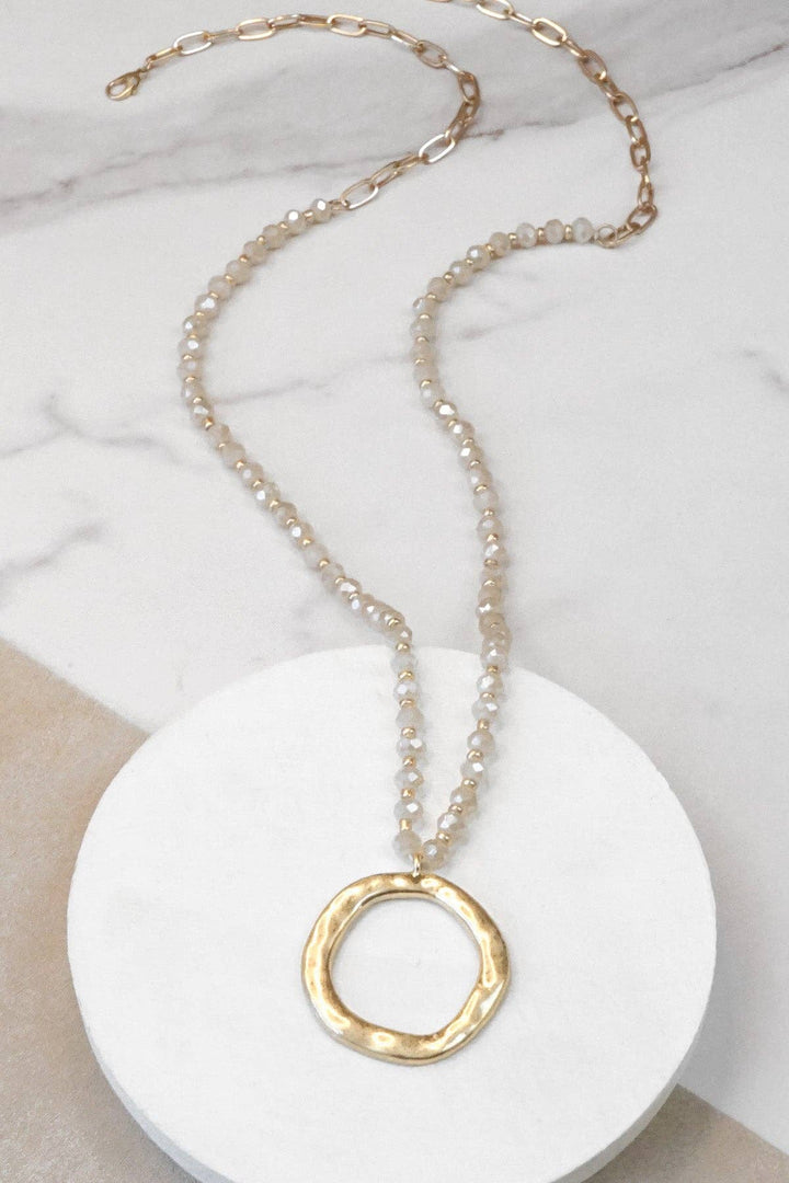 Neck Gold Tone Circle Pendant Beige