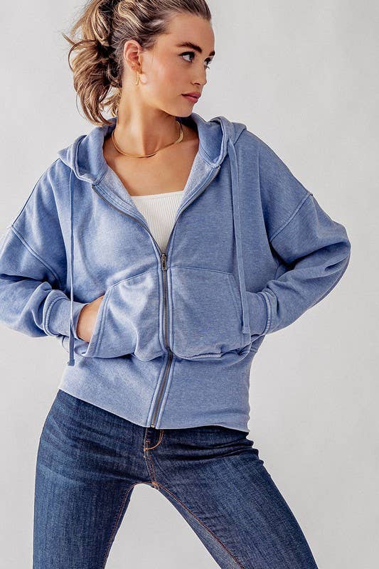 WASHED DOLMAN ZIP UP HOODIE JKT: NATRL