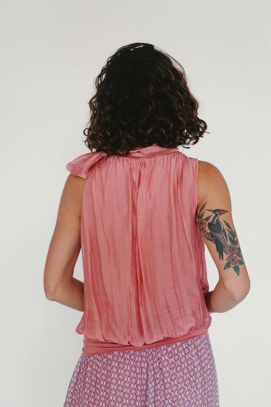 Silk Tie Neck Top: Teal / One Size