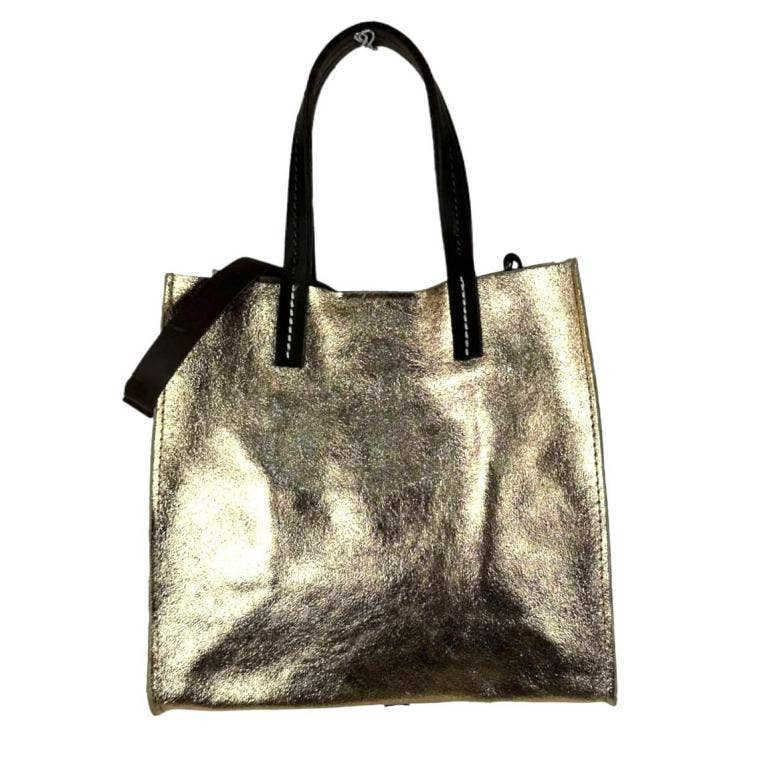 Shiny Leather Shopper Bag: Black