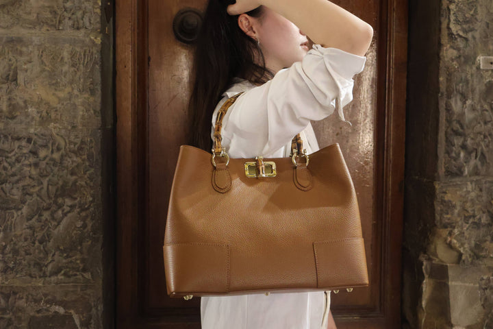 Bamboo Bag in Leather – Made in Italy Moro