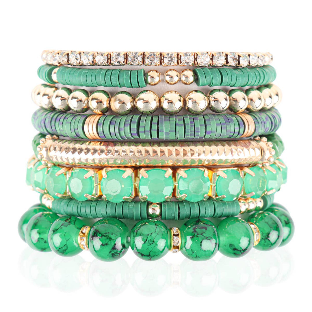 MIX BEAD CHARM STRETCH BRACELET: WHITE