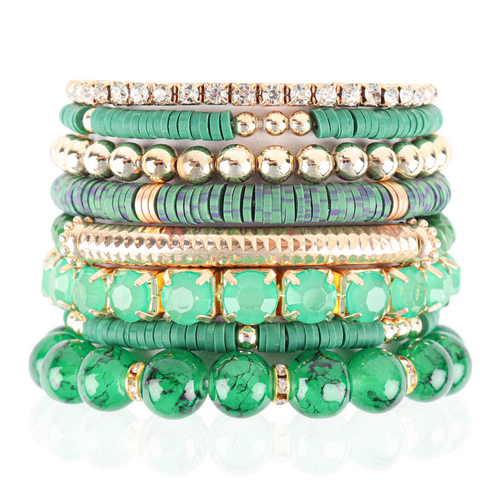 MIX BEAD CHARM STRETCH BRACELET: WHITE