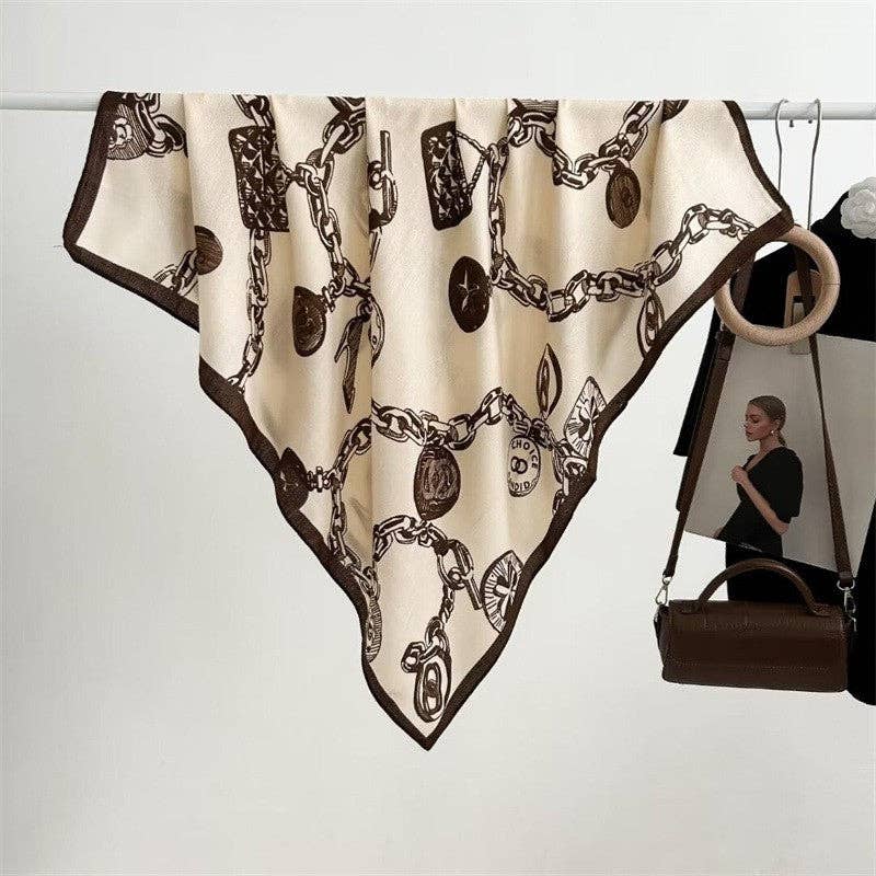 Floral Print Silk Scarf - Stylish And Versatile: Brown