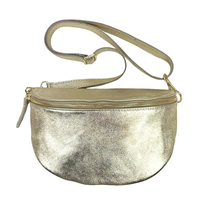 Large Metallic Italian Leather Waist Bag. Bronze