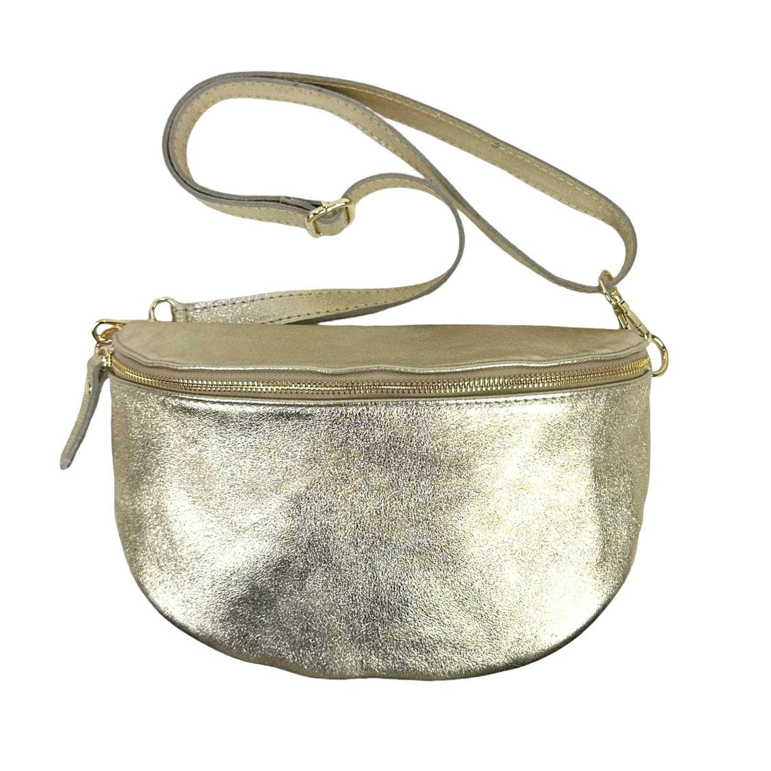 Metallic Italian Leather Waist Bag: Gold