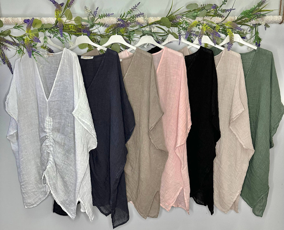 Linen Scrunchy Top : White / Linen