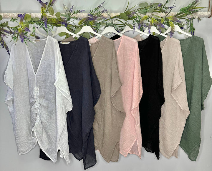 Linen Scrunchy Top : White / Linen