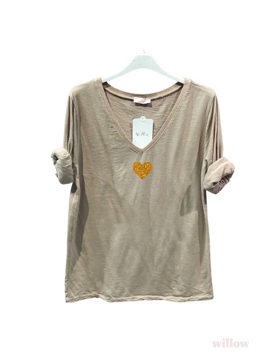 Gold heart long sleeve lurex collar top: Jeans