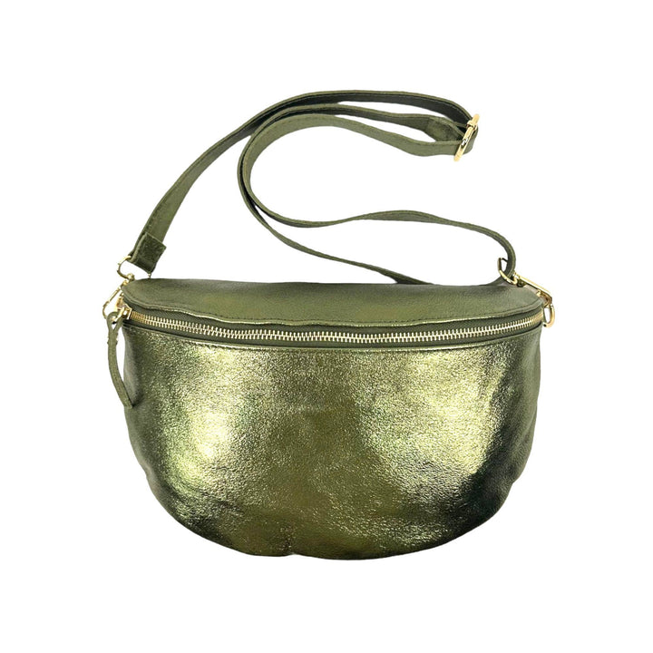 Large Metallic Italian Leather Waist Bag : Rose Gold