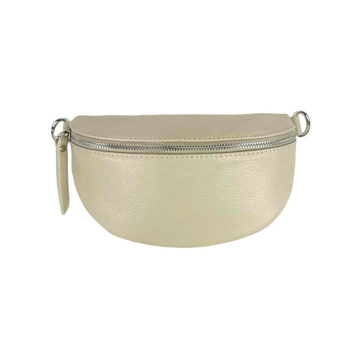 Italian Leather Waist Bag with Zipper: Taupe
