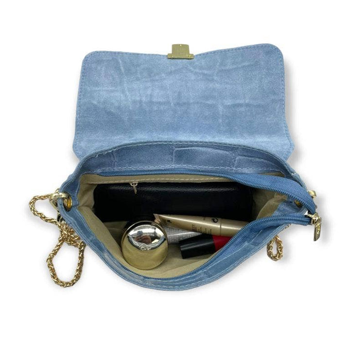 Leather Coco Bag Long Chain Handle: Blue