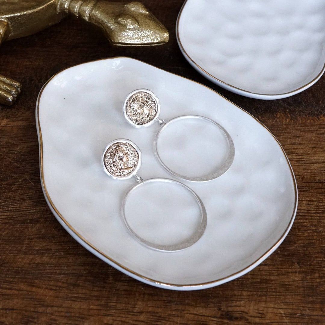 Coin and Hoop Earrings :Silver Tone