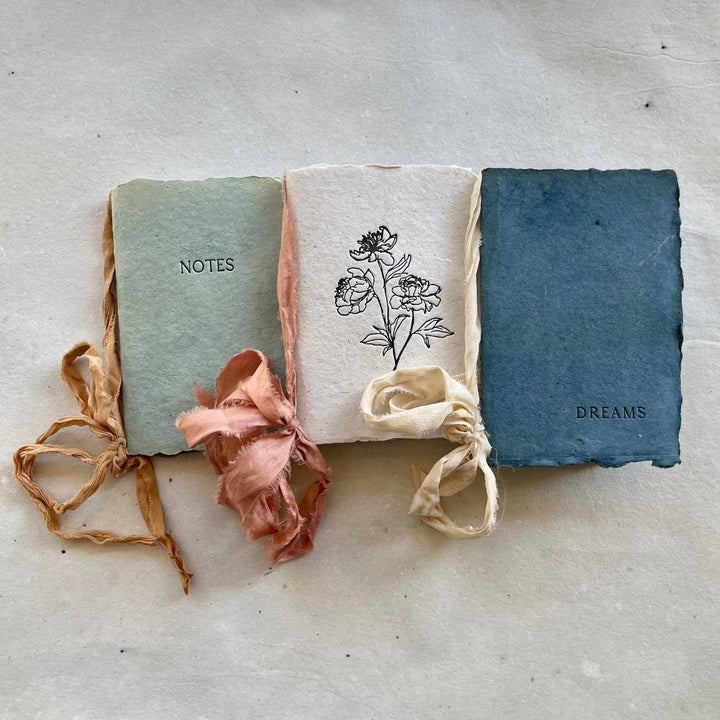 Notes - Oak green paper with camel ribbon