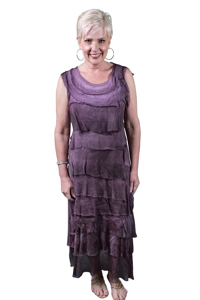 Aleena Silk Maxi Ruffle Dress (DT215):Charcoal