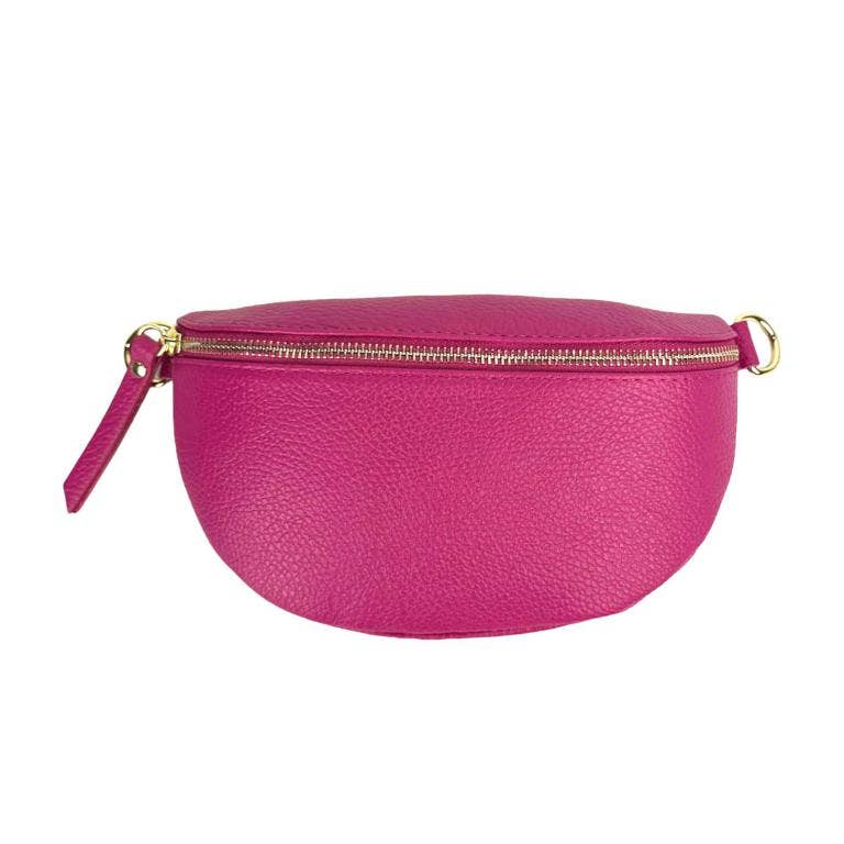 Italian Leather Waist Bag with Zipper: Taupe