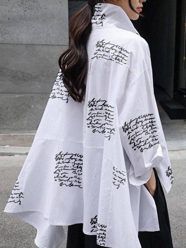 Letter Print Blouse: WHITE / S