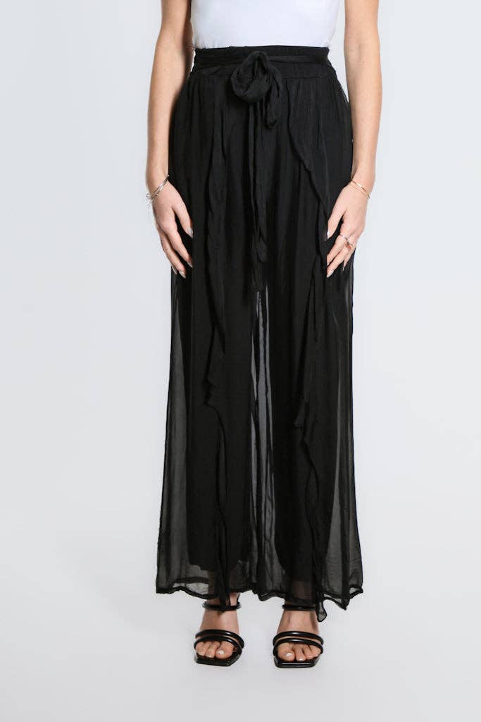 Wrap Front Silk Pant (PL214):Black